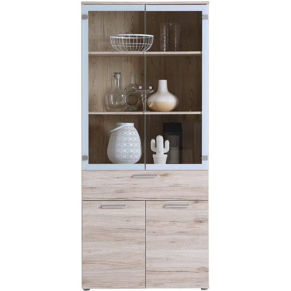 Newroom Vitrine Sandeiche 80 cm Vitrine Sandeiche Modern Vitrinenschrank Glasvitrine Wohnzimmer