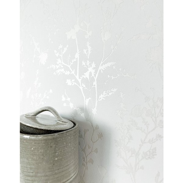 Newroom Vliestapete Katya Light Grey Tapete Blumentapete Blumen,Blätter,Zweige, Grau Tapete Modern Blumen - Blumentapete Rosentapete Hellgrau Weiß Glamour Indus