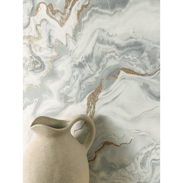 Newroom Vliestapete Thawe Ice Grey Tapete Mustertapete Marmor,Acryl,Leicht glänzend, Grau Tapete Modern Marmor - Mustertapete Marmoroptik Hellgrau Gold 3D Optik