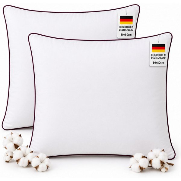 NEXGEN Luxus Baumwollkissen Baumwollkissen mit Biese, Hotelqualität, hergestellt in Deutschland, Füllung: Premium-Füllwatte, Bezug: Baumwolle, Seitenschläfer, B