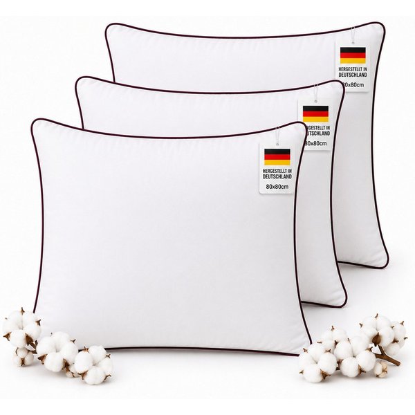 NEXGEN Luxus Baumwollkissen Baumwollkissen mit Biese, Hotelqualität, hergestellt in Deutschland, Füllung: Premium-Füllwatte, Bezug: Baumwolle, Seitenschläfer, B