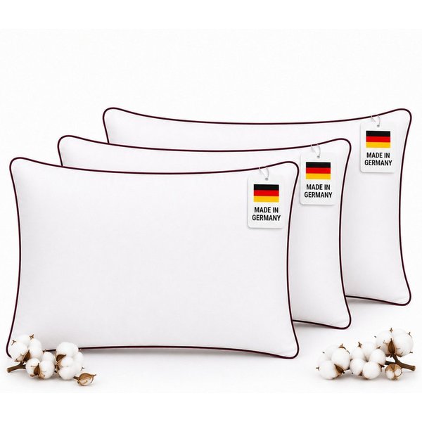 NEXGEN Luxus Baumwollkissen Baumwollkissen mit Biese, Hotelqualität, hergestellt in Deutschland, Füllung: Premium-Füllwatte, Bezug: Baumwolle, Seitenschläfer, B