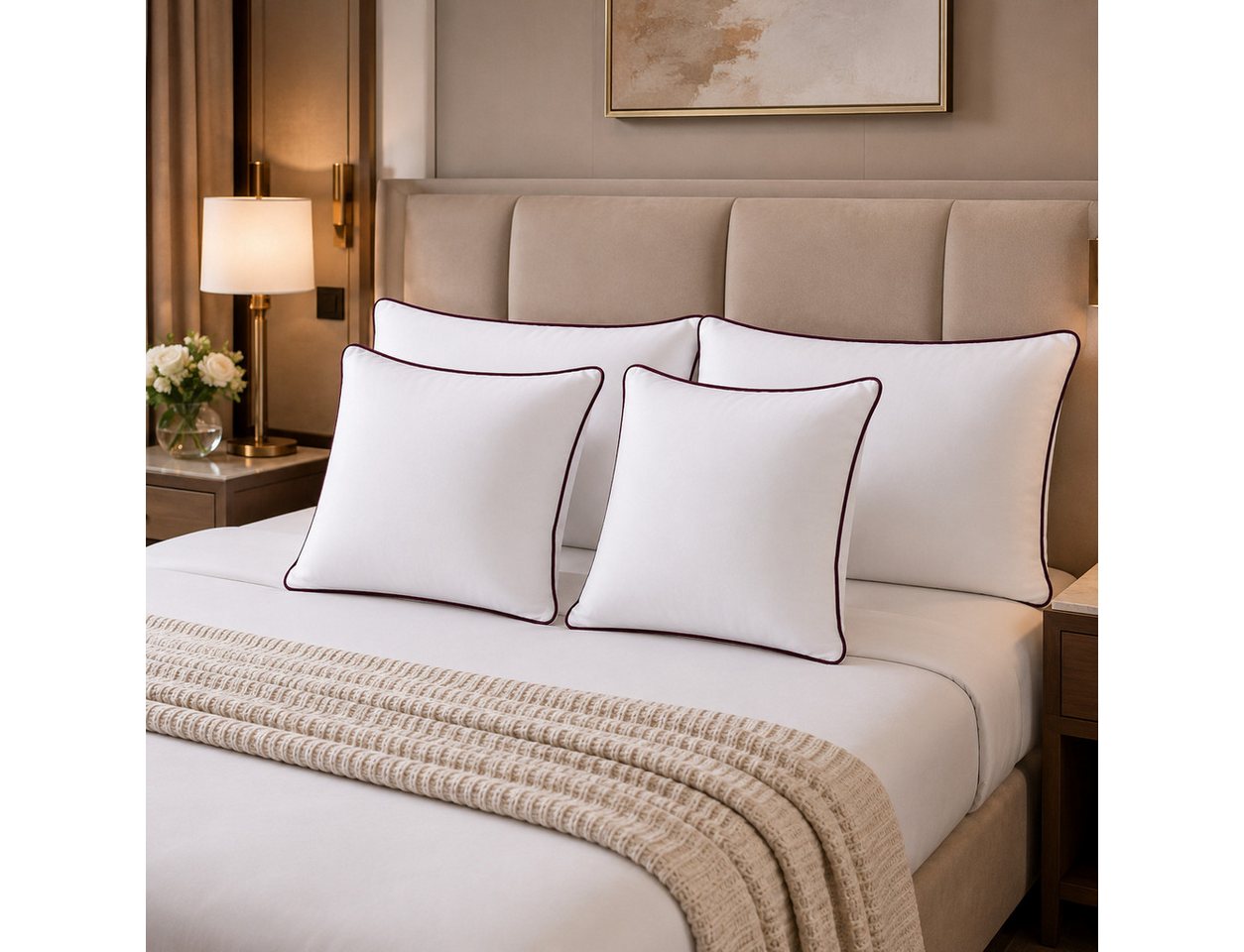 NEXGEN Luxus Baumwollkissen Baumwollkissen mit Biese, Hotelqualität, hergestellt in Deutschland, Füllung: Premium-Füllwatte, Bezug: Baumwolle, Seitenschläfer, B – Bild 4 von 5