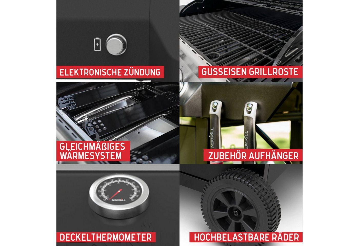 nexgrill Gasgrill Classic 3B 3 Brenner, Grillwagen 12 kW, Aufbaumaß: 124 x 118 x 61 cm – Bild 5 von 5