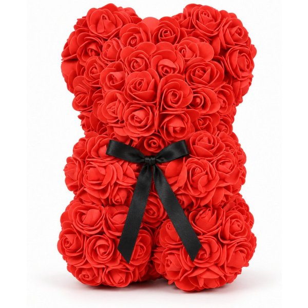 Kunstblume Rosenbär, Valentinstagsgeschenk, Ewige Rosen Figur Kunstrosen, NEXORA, Rosenbär aus ewigen Rosen, Höhe 25cm, Valentinstag Rosen, Jahrestag