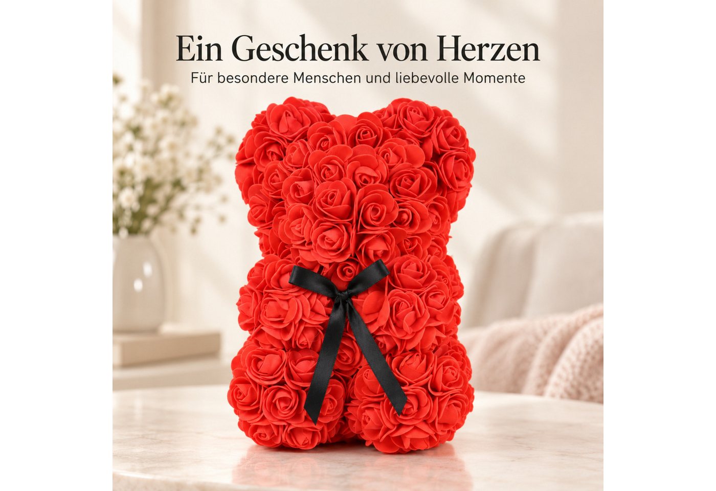 Kunstblume Rosenbär, Valentinstagsgeschenk, Ewige Rosen Figur Kunstrosen, NEXORA, Rosenbär aus ewigen Rosen, Höhe 25cm, Valentinstag Rosen, Jahrestag – Bild 2 von 5