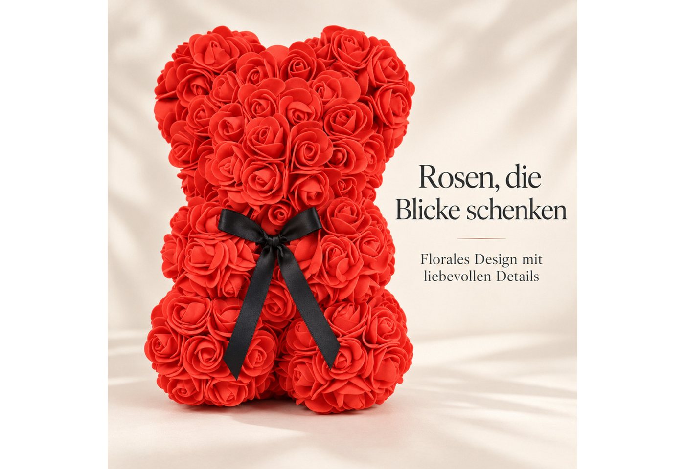 Kunstblume Rosenbär, Valentinstagsgeschenk, Ewige Rosen Figur Kunstrosen, NEXORA, Rosenbär aus ewigen Rosen, Höhe 25cm, Valentinstag Rosen, Jahrestag – Bild 3 von 5