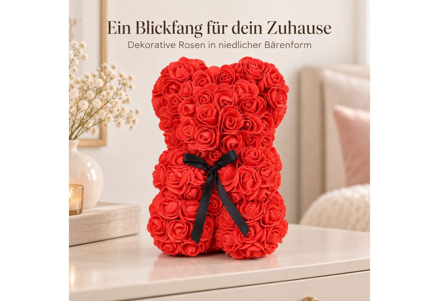 Kunstblume Rosenbär, Valentinstagsgeschenk, Ewige Rosen Figur Kunstrosen, NEXORA, Rosenbär aus ewigen Rosen, Höhe 25cm, Valentinstag Rosen, Jahrestag – Bild 5 von 5