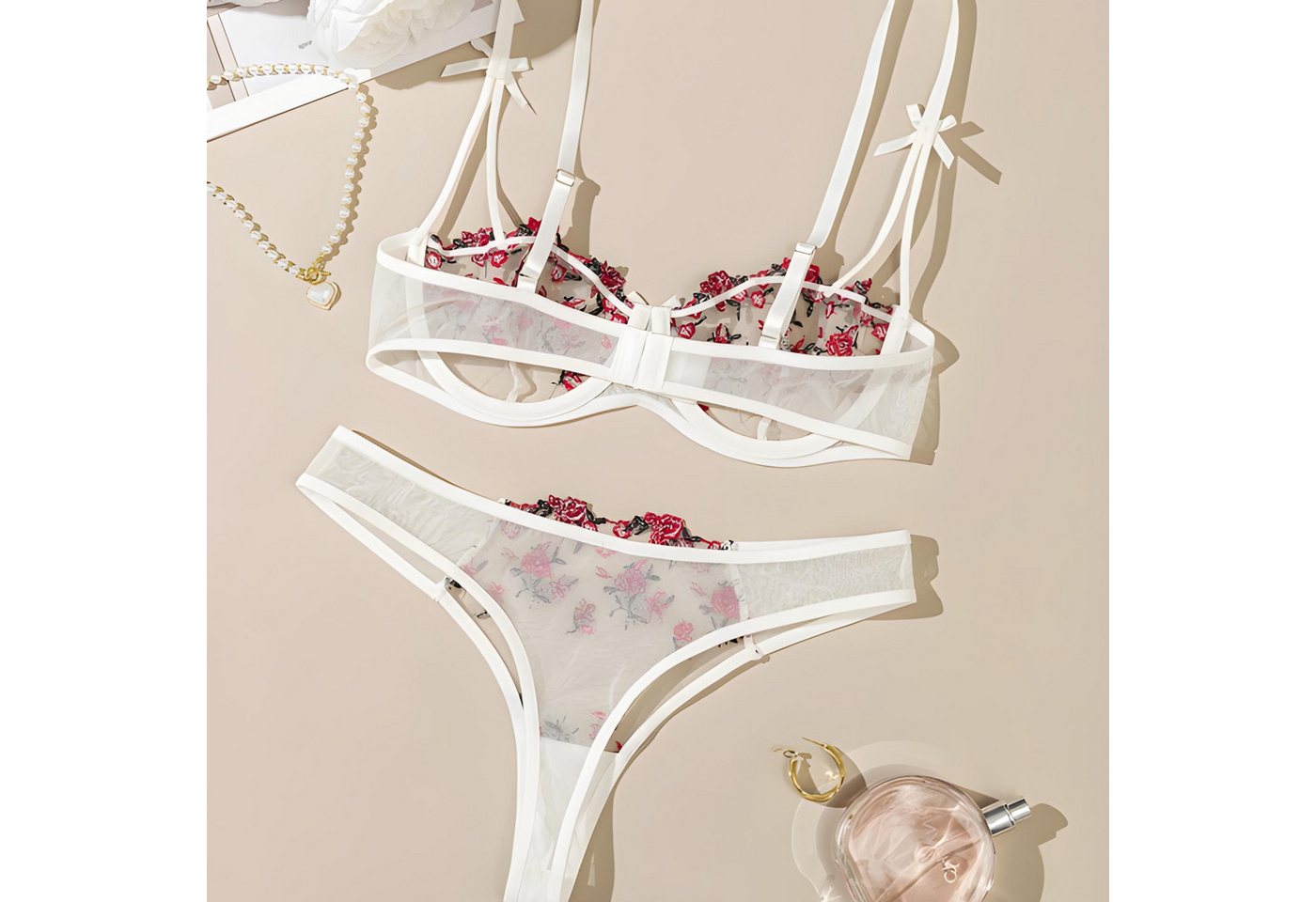 NEXORA Tanga String Tanga BH Set, Lingerie Set, Dessous Set (Komplett-Set) Komplettes Set, BH & Hose, Träger verstellbar – Bild 3 von 5