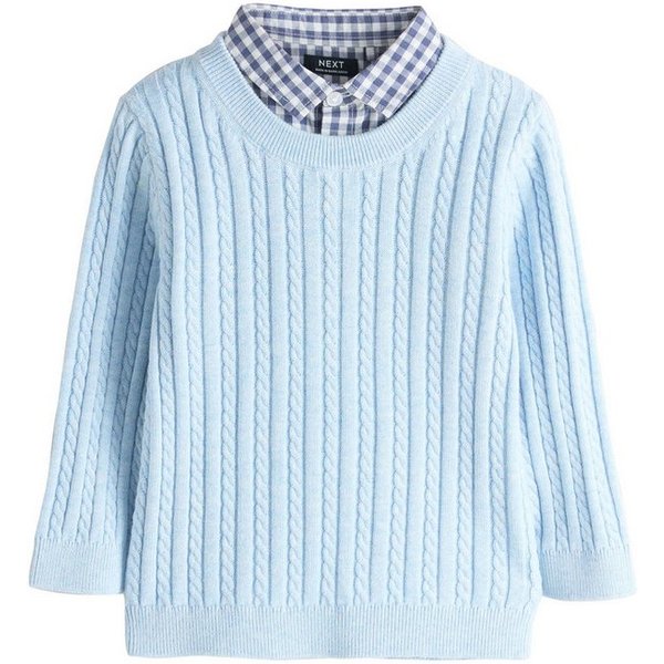 Next 2-in-1-Pullover Pullover mit Zopfstrickmuster und Hemdeinsatz (1-tlg)