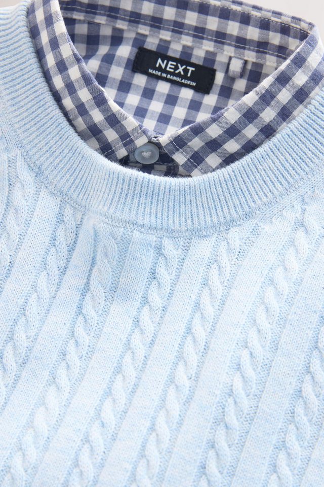 Next 2-in-1-Pullover Pullover mit Zopfstrickmuster und Hemdeinsatz (1-tlg) – Bild 3 von 5