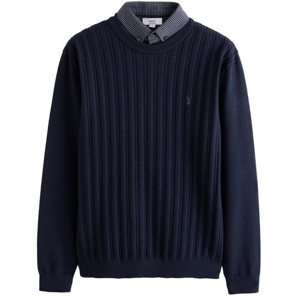 Next 2-in-1-Pullover Regular Fit Pullover mit Zopfstrick & Hemdeinsatz (1-tlg)