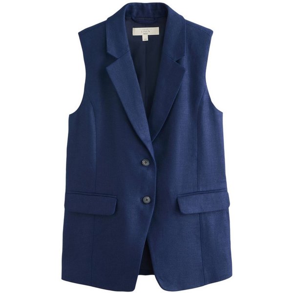 Next Anzugweste Langer, ärmelloser Blazer mit hohem Leinenanteil (1-tlg)