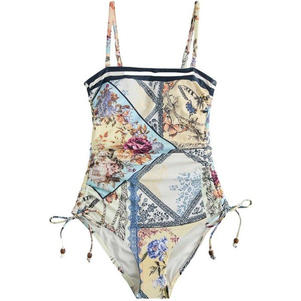 Next Badeanzug Bauchformender Bandeau-Badeanzug mit Beinrüschen (1-St)