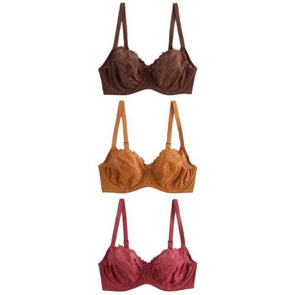 Next Balconette-BH Unwattierte Spitzen-BHs DD+ im 3er-Pack (3-tlg)