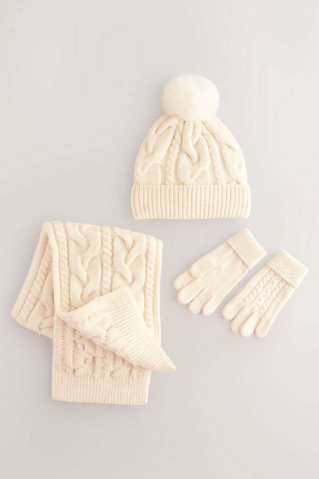 Next Beanie Set mit Zopfmuster-Beanie, Schal und Handschuhen (3-St) – Bild 4 von 5