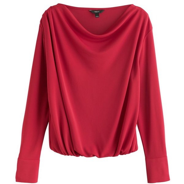 Next Blusenshirt Langärmeliges, drapiertes Oberteil mit Ballonsaum (1-tlg)