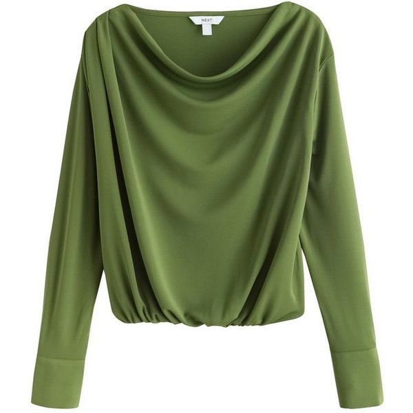 Next Blusenshirt Langärmeliges, drapiertes Oberteil mit Ballonsaum (1-tlg)