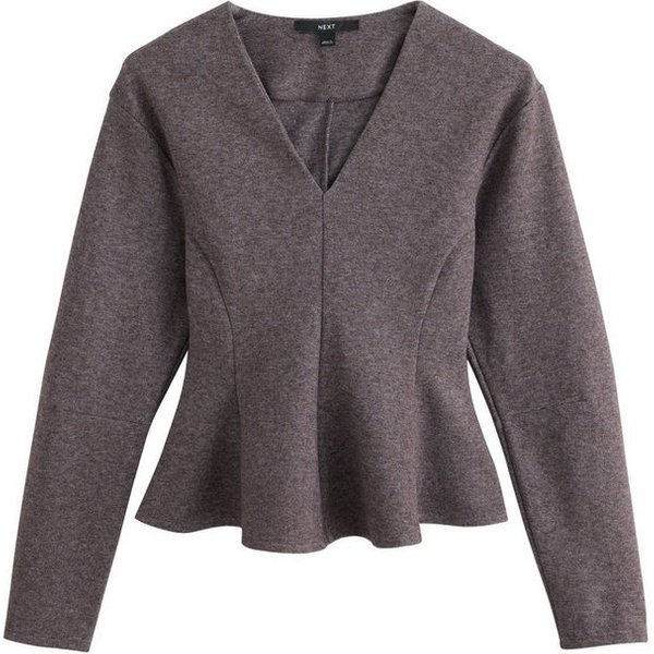 Next Blusenshirt Langärmeliges Oberteil, Strickoptik mit Schößchen (1-tlg)