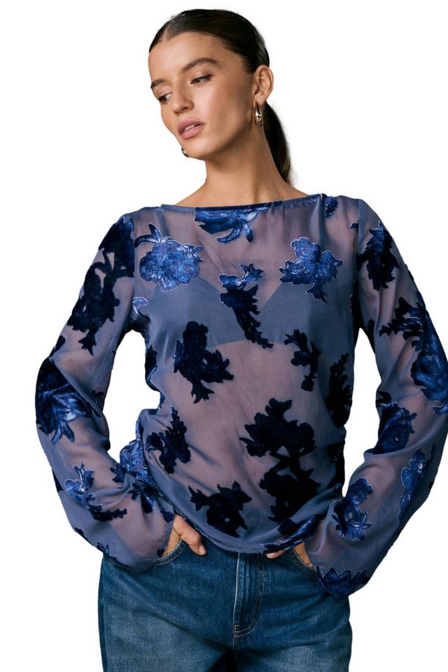 Next Blusenshirt Transparentes Langarmoberteil mit Samtbeflockung (1-tlg) – Bild 5 von 5