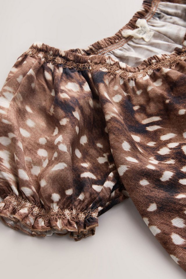 Next Carmenbluse Bardot-Oberteil mit Puffärmeln und Leinenanteil (1-tlg) – Bild 4 von 5