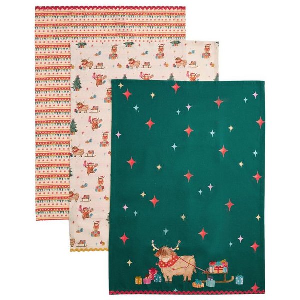 Next Geschirrtuch Weihnachtliche Hamish Geschirrtücher, 3er-Set, (3-tlg)