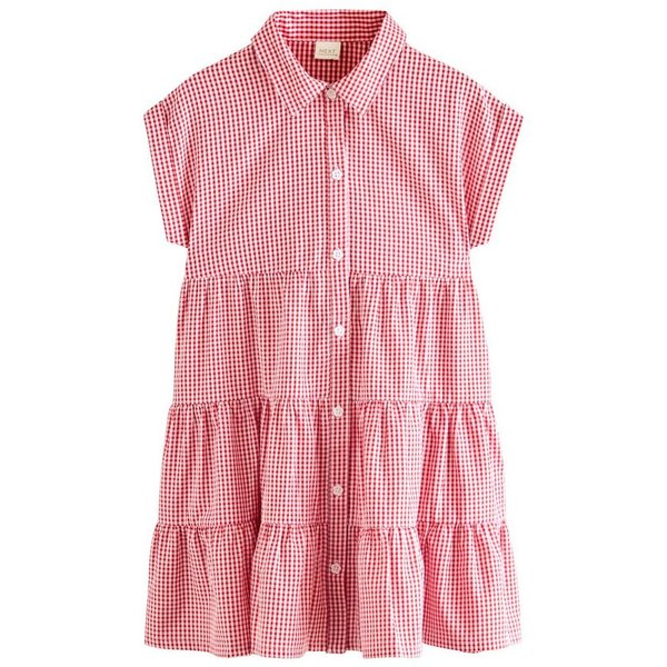 Next Hemdblusenkleid Gestuftes Kleid mit Vichykaros und Kragen (1-tlg)