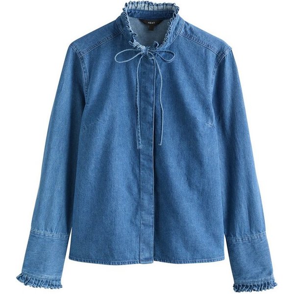 Next Jeansbluse Denim Hemd mit Rüschendetail und Kräuselausschnitt (1-tlg)