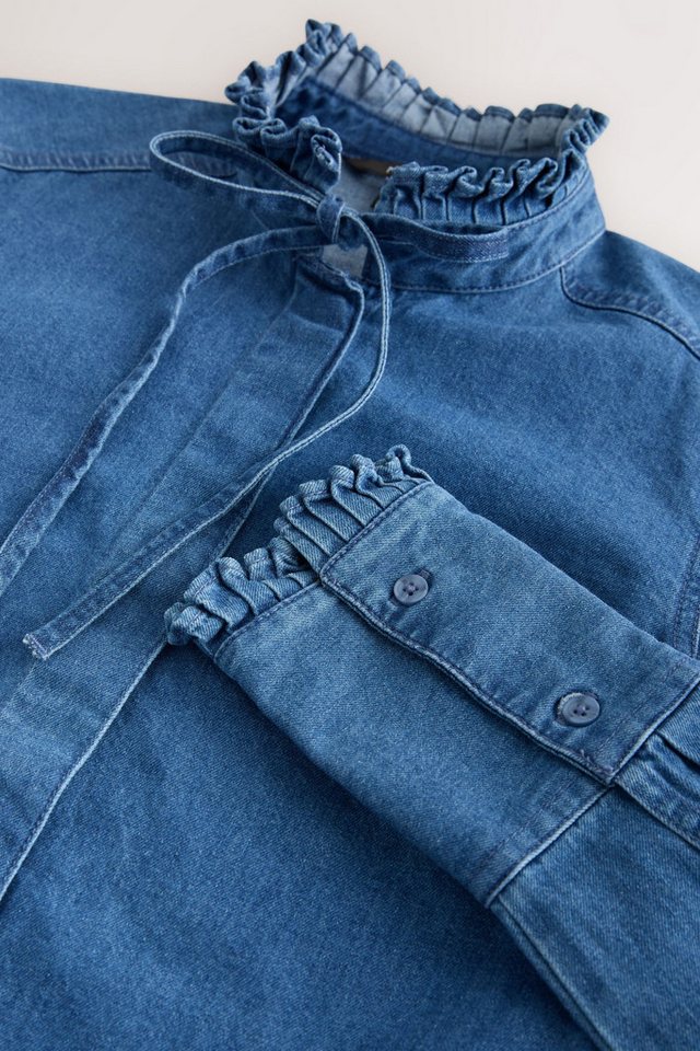 Next Jeansbluse Denim Hemd mit Rüschendetail und Kräuselausschnitt (1-tlg) – Bild 4 von 5