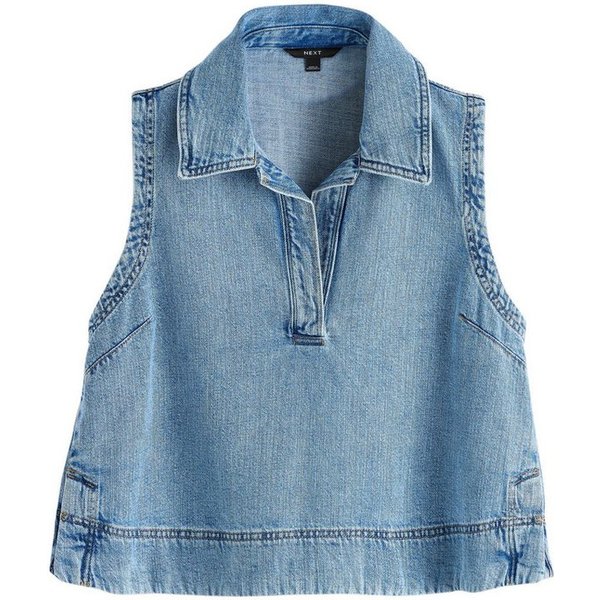 Next Jeansbluse Leichtes, ärmelloses Denim-Oberteil mit Kragen (1-tlg)