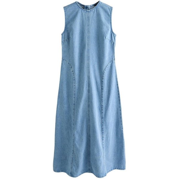 Next Jeanskleid Ärmelloses, nahtloses Denim-Maxikleid (1-tlg)