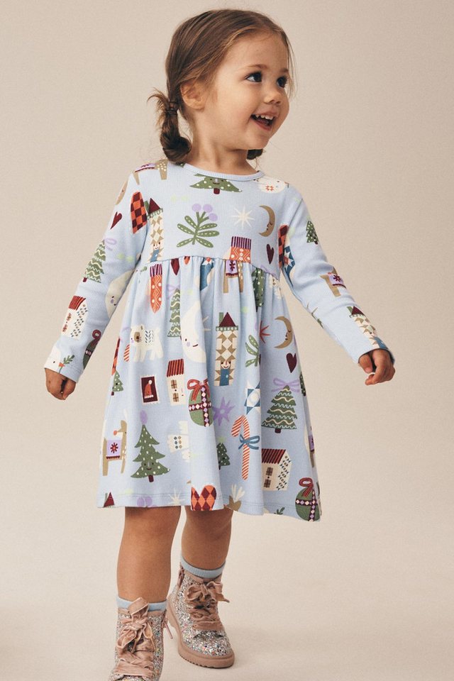 Next Jerseykleid Langärmeliges, geripptes Weihnachtskleid (1-tlg) – Bild 4 von 5