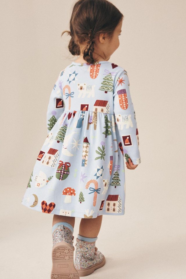 Next Jerseykleid Langärmeliges, geripptes Weihnachtskleid (1-tlg) – Bild 5 von 5