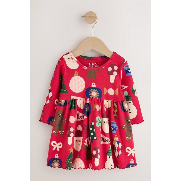 Next Jerseykleid Langärmeliges, geripptes Weihnachtskleid (1-tlg)