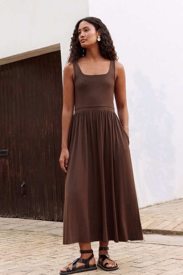 Next Jerseykleid Sommerliches, tailliertes Jersey-Kleid (1-tlg) – Bild 3 von 5