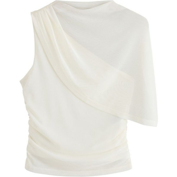 Next Kurzarmbluse Asymmetrisches Cape-Oberteil mit Mesh (1-tlg)
