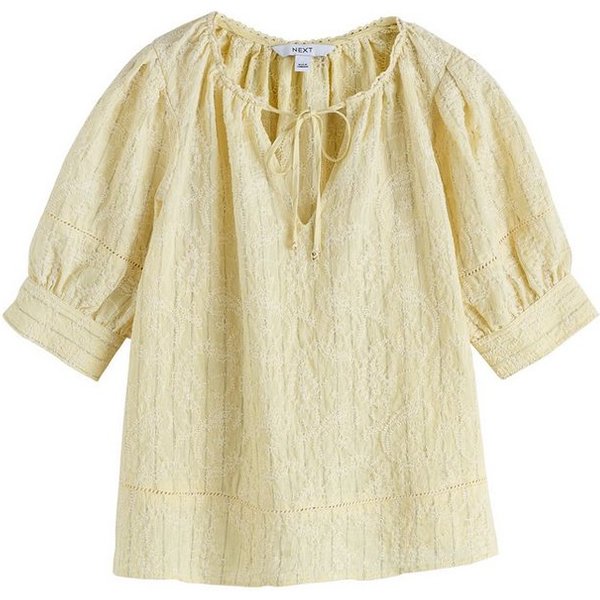 Next Kurzarmbluse Bluse mit Stickerei, Bindeausschnitt Paisleymuster (1-tlg)