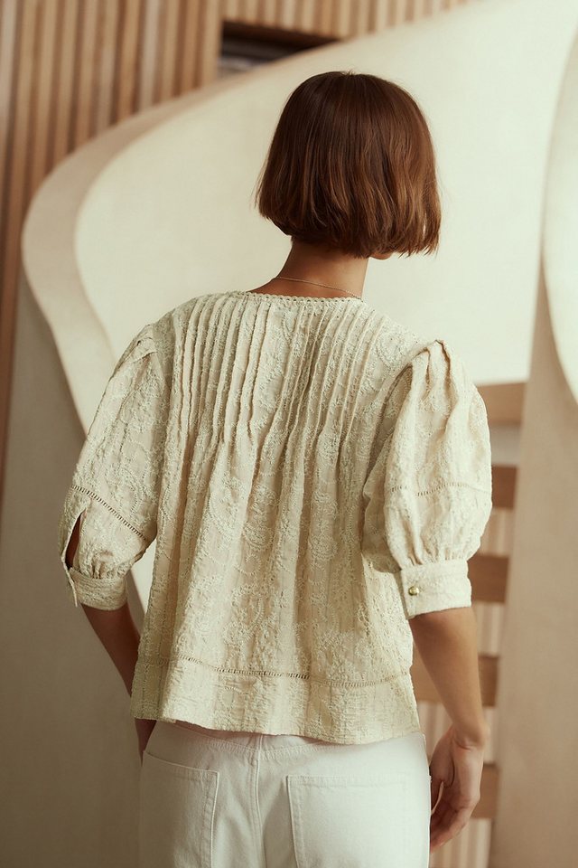 Next Kurzarmbluse Bluse mit Stickerei, Bindeausschnitt Paisleymuster (1-tlg) – Bild 2 von 5