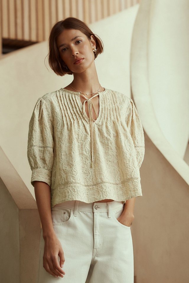 Next Kurzarmbluse Bluse mit Stickerei, Bindeausschnitt Paisleymuster (1-tlg) – Bild 4 von 5