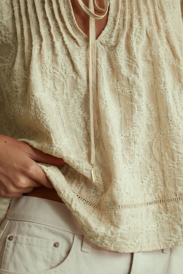 Next Kurzarmbluse Bluse mit Stickerei, Bindeausschnitt Paisleymuster (1-tlg) – Bild 5 von 5