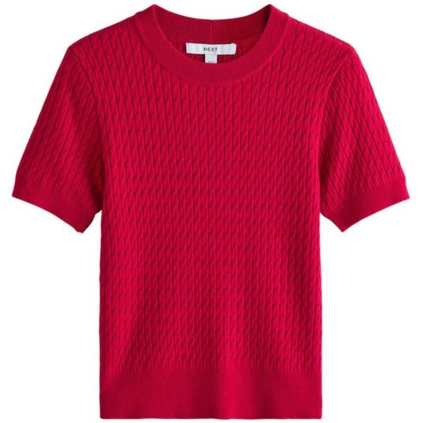 Next Kurzarmpullover Kurzärmeliger Pullover mit Zopfmuster (1-tlg)