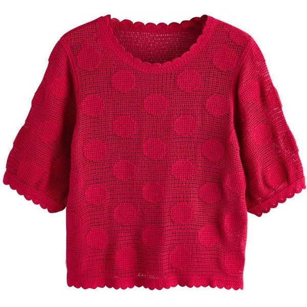 Next Kurzarmpullover T-Shirt mit gehäkeltem Ausschnitt (1-tlg)