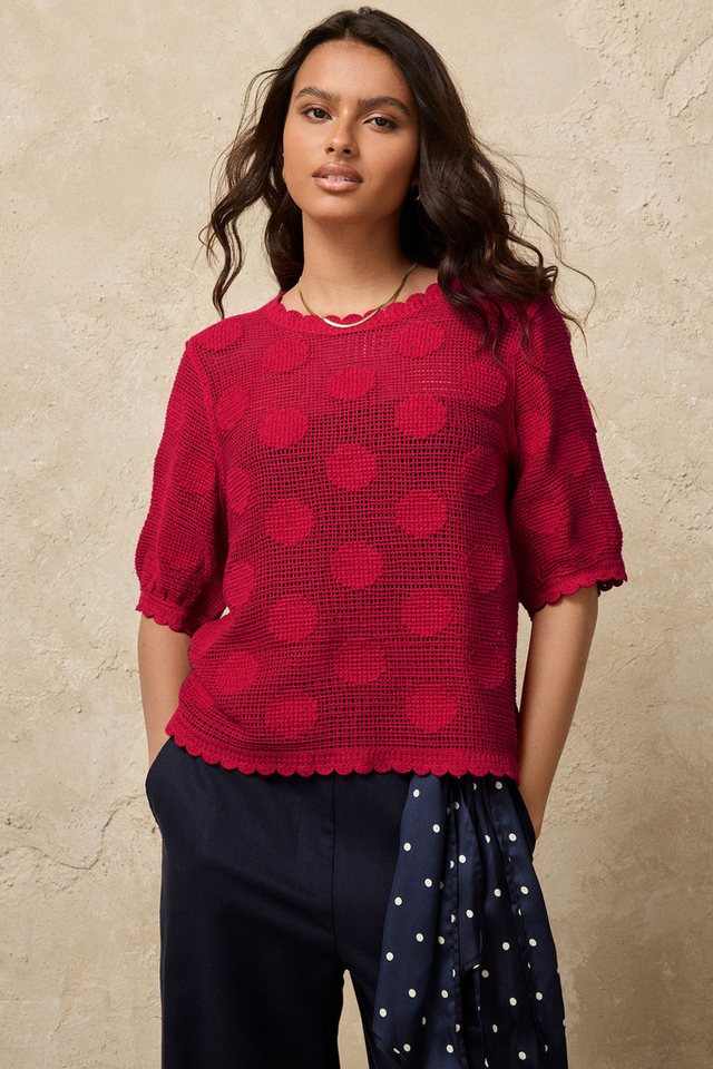 Next Kurzarmpullover T-Shirt mit gehäkeltem Ausschnitt (1-tlg) – Bild 4 von 5