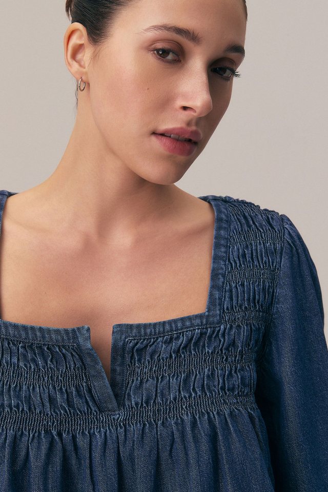 Next Langarmbluse Langärmelige geraffte Bluse, Kurzgröße (1-tlg) – Bild 5 von 5