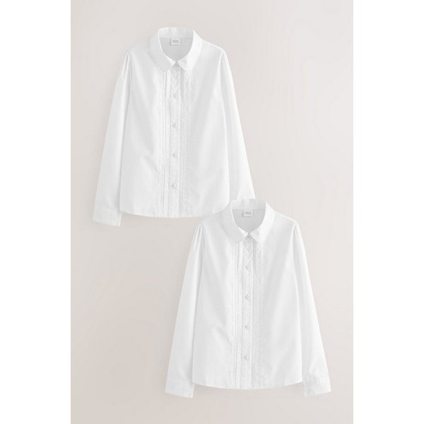 Next Langarmbluse Langärmelige Schulbluse mit Spitzenbesatz 2er-Pack (1-tlg)