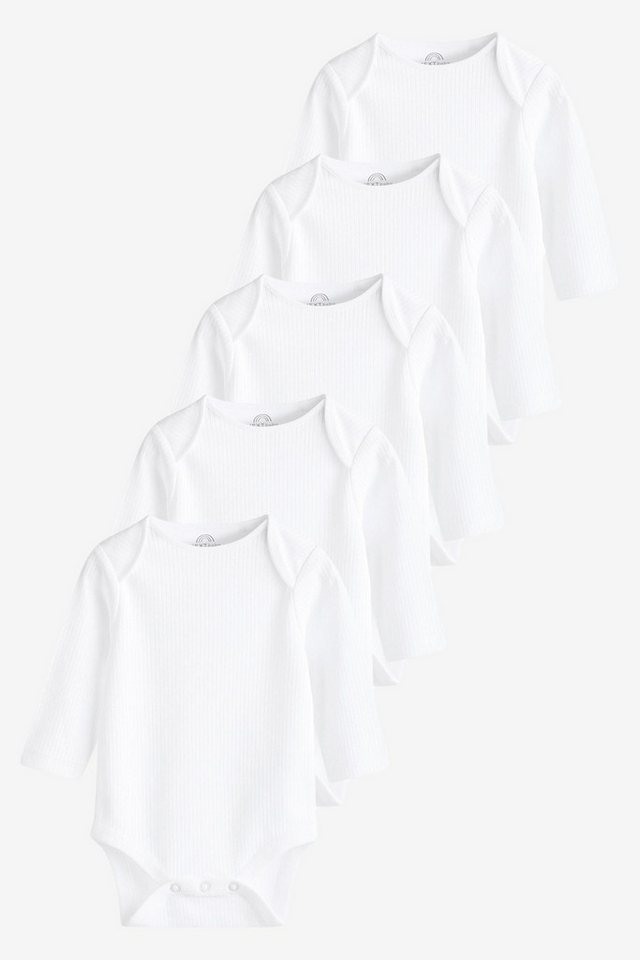 Next Langarmbody Langärmelige, gerippte Baby-Bodysuits, 5er-Pack (5-tlg) – Bild 2 von 5