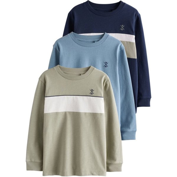Next Langarmshirt 3er-Pack Langarmshirts im Farbblockdesign (3-tlg)