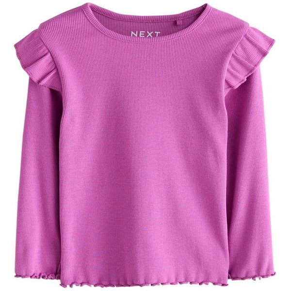 Next Langarmshirt Geripptes Langarmoberteil mit Rüschen (1-tlg)