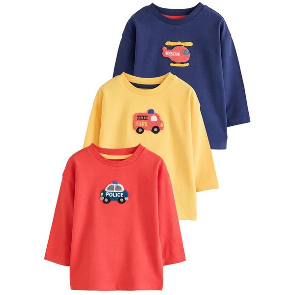 Next Langarmshirt Langarmshirts mit Applikation, 3er-Pack (3-tlg)