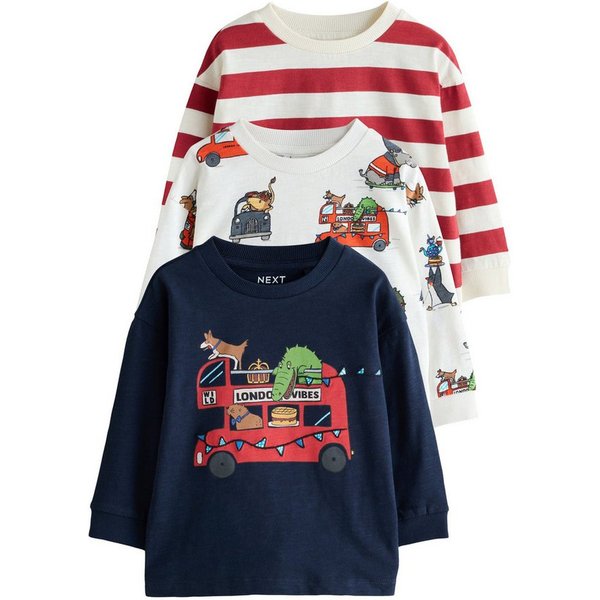 Next Langarmshirt Langarmshirts mit Applikation, 3er-Pack (3-tlg)